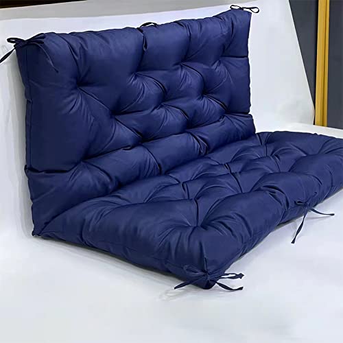 Waterproof Bench Cushion with Backrest, 2 or 3 Seat Swing Replacement Cushions Overstuffed for Garden Patio Furniture Loveseat Swing Outdoor Bench Cushions (39.4*39.4*3.94inch, Navy Blue)