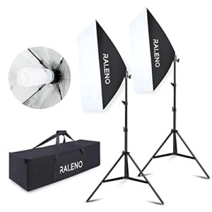 raleno softbox photography lighting kit 20″x28″ photography continuous lighting system photo studio equipment with 2pcs e27 socket 5500k bulb photo model portraits shooting box