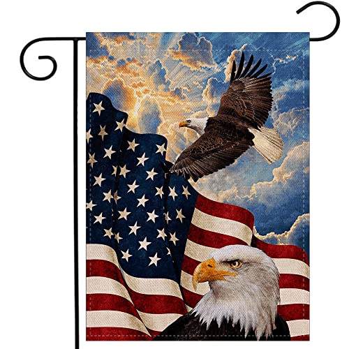 USA Flag Eagle Patriotic Garden Flag Vertical Double Sided, USA Flag 4th of July Memorial Day Independence Day Watercolor Yard Outdoor Decoration 12.5 x 18 Inch