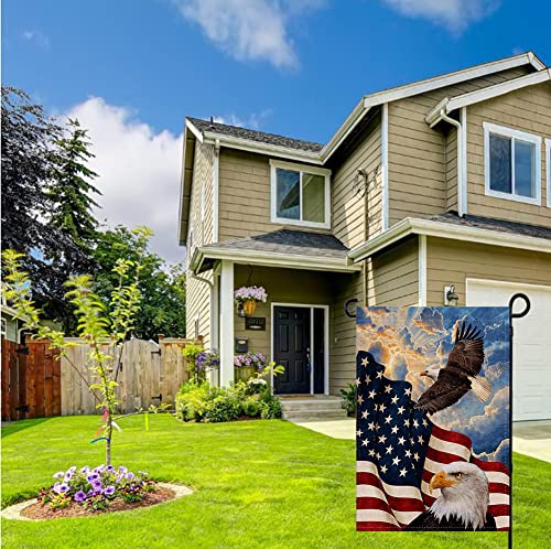 USA Flag Eagle Patriotic Garden Flag Vertical Double Sided, USA Flag 4th of July Memorial Day Independence Day Watercolor Yard Outdoor Decoration 12.5 x 18 Inch