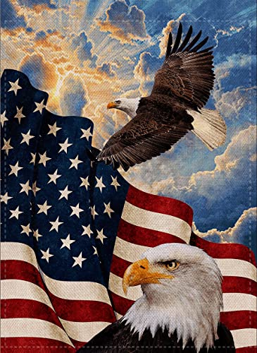 USA Flag Eagle Patriotic Garden Flag Vertical Double Sided, USA Flag 4th of July Memorial Day Independence Day Watercolor Yard Outdoor Decoration 12.5 x 18 Inch