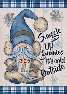 covido home decorative snuggle up gnomies it’s cold outside winter garden flag, blue gnome yard outside decorations, snowflakes farmhouse outdoor small decor double sided 12×18