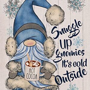 Covido Home Decorative Snuggle Up Gnomies It's Cold Outside Winter Garden Flag, Blue Gnome Yard Outside Decorations, Snowflakes Farmhouse Outdoor Small Decor Double Sided 12x18