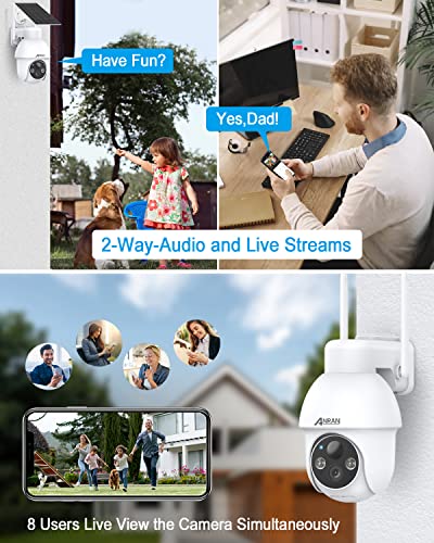 ANRAN 2K Security Camera Wireless Outdoor, Solar Outdoor Camera with 360° View, Smart Siren, Spotlights, 3MP Color Night Vision, AI Human Detection, 2-Way Talk, Compatible with Alexa, Q3 White