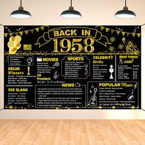 darunaxy 65th birthday black gold party decoration, back in 1958 banner 65 year old birthday party poster supplies vintage 1958 backdrop photography background for men & women 65th class reunion decor