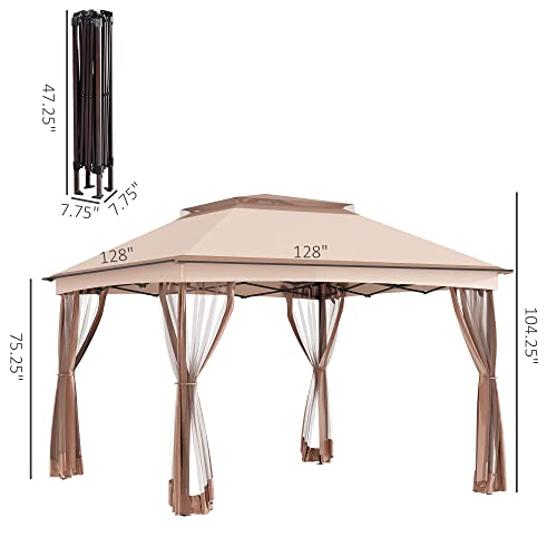 Outsunny 11' x 11' Pop Up Gazebo Outdoor Canopy Shelter with 2-Tier Soft Top, and Removable Zipper Netting, Event Tent with Large Shade, and Storage Bag for Patio, Backyard, Garden, Khaki