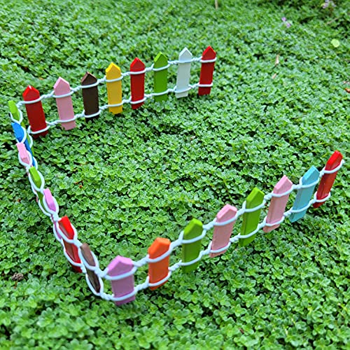 Mokoboho 45-inch Miniature Fairy Garden Fence with Rainbow Wood Decorative Pickets for Crafts and Dollhouses Pack of 4 11- to 12-inch Sections