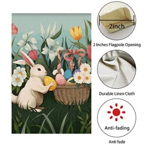 WODISON Easter Garden Flag, Colorful Eggs Flower Bunny Double Sided Printing, Decoration Banner For Yard House Outdoors Home, 12x18 Inch Burlap (Only Flag)