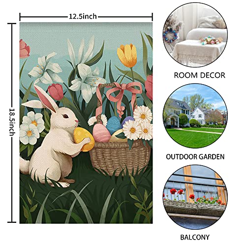 WODISON Easter Garden Flag, Colorful Eggs Flower Bunny Double Sided Printing, Decoration Banner For Yard House Outdoors Home, 12x18 Inch Burlap (Only Flag)