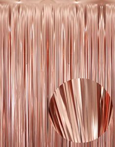 goer 3.2 ft x 9.8 ft metallic tinsel foil fringe curtains party photo backdrop party streamers for birthday,graduation,new year eve decorations wedding decor (1 pack,matte rose gold)