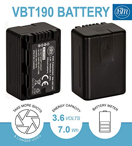 BM Premium 2-Pack of VW-VBT190 Batteries and Battery Charger for HC-V800K, HC-VX1K, HC-WXF1K, HCV520, HC-V550, HCV710, HCV720, HC-V750, HC-V770, HC-VX870, HC-VX981, HC-W580, HC-W850, HCWXF99