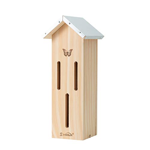 Wooden Butterfly House for Gardens. Provides a Safe Haven for Butterflies to Rest, Protect from Predators and Harsh Weather Conditions. Attractive Garden décor, Includes Bonus Rope Hanger.