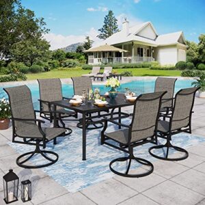 Sophia & William Patio Dining Set Outdoor Dining Set 7 Pieces Patio Furniture Set 6 x Swivel Patio Dining Chairs High Back, Large 64" Metal Dining Table for Patio Lawn Garden Backyard Support 350lbs