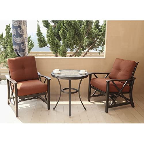 3 Piece Patio Furniture Set Outdoor Conversation Bistro Set with Handmade Contemporary Round Table and 2 Rocking Chairs with Thick Seat Cushions for Porch Garden Balcony Backyard