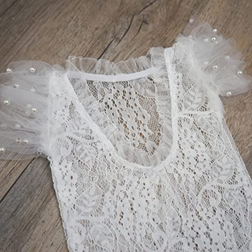 Zeroest Newborn Photography Outfits Girl Lace Romper Newborn Photography Props Rompers Baby Girls Skirt Photoshoot 3PCS (White-Short Sleeve)