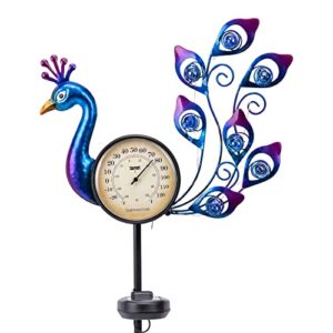 mumtop outdoor thermometers for patio – solar peacock outdoor thermometer with garden stake for home and garden decor