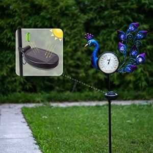MUMTOP Outdoor Thermometers for Patio - Solar Peacock Outdoor Thermometer with Garden Stake for Home and Garden Decor