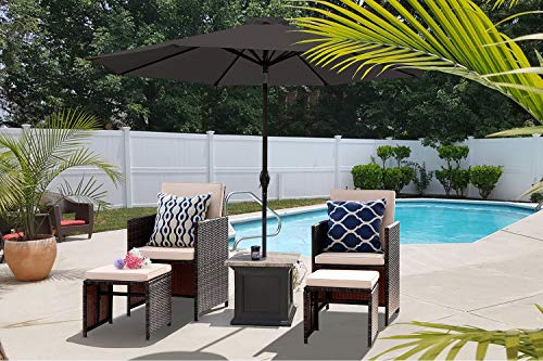 Homall 5 Pieces Patio Conversation Sofa Set Outdoor Wicker Sectional Furniture Sets with Patio Umbrella, Rattan Chair with Ottoman, Storage Table for Backyard, Garden, Porch (Beige)