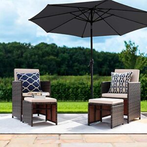 homall 5 pieces patio conversation sofa set outdoor wicker sectional furniture sets with patio umbrella, rattan chair with ottoman, storage table for backyard, garden, porch (beige)
