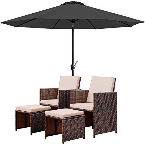 Homall 5 Pieces Patio Conversation Sofa Set Outdoor Wicker Sectional Furniture Sets with Patio Umbrella, Rattan Chair with Ottoman, Storage Table for Backyard, Garden, Porch (Beige)