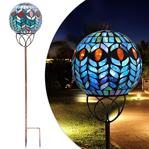 Solar Garden Lights Outdoor Decorative - Solar Gazing Ball Mosaic Garden Stakes Decorative Waterproof Outdoor Lights for Pathway Yard Lawn Decoration (Green)