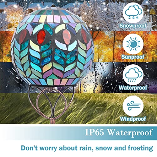 Solar Garden Lights Outdoor Decorative - Solar Gazing Ball Mosaic Garden Stakes Decorative Waterproof Outdoor Lights for Pathway Yard Lawn Decoration (Green)