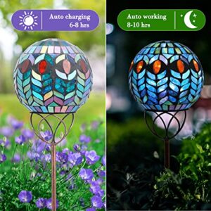 Solar Garden Lights Outdoor Decorative - Solar Gazing Ball Mosaic Garden Stakes Decorative Waterproof Outdoor Lights for Pathway Yard Lawn Decoration (Green)