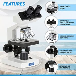 OMAX 40X-2000X LED Binocular Compound Lab Microscope w/ Double Layer Mechanical Stage + Blank Slides, Cover Slips, & Lens Cleaning Paper, M82ES-SC100-LP100