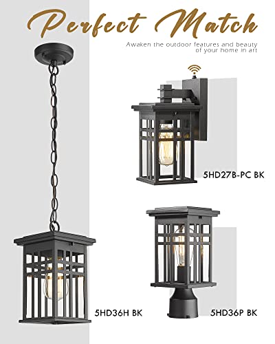 Dusk to Dawn Sensor Outdoor Wall Sconces - HWH Exterior Wall Mount Light Fixture Matte Black, 2-Pack Porch Lights for Garage, Doorway, Balcony, Garden, 5HD27B-PC-2PK BK