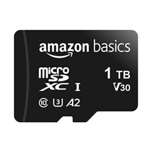 amazon basics microsdxc memory card with full size adapter, a2, u3, read speed up to 100 mb/s, 1 tb
