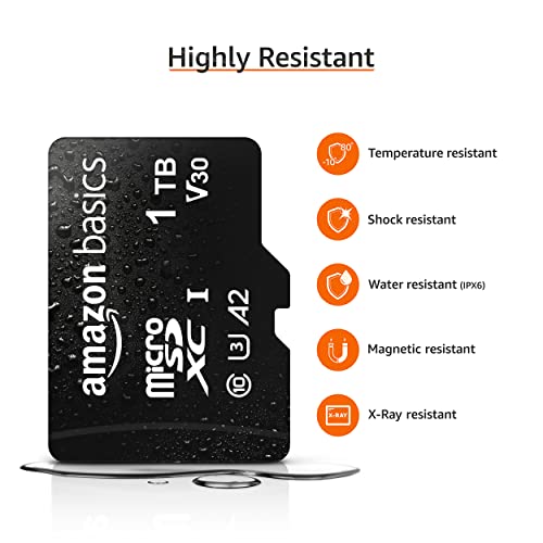 Amazon Basics microSDXC Memory Card with Full Size Adapter, A2, U3, Read Speed up to 100 MB/s, 1 TB
