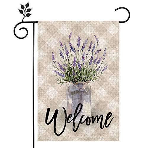 CROWNED BEAUTY Spring Floral Lavendor Welcome Garden Flag 12×18 Inch Small Vertical Double Sided Seasonal Outside Décor for Yard Farmhouse CF080-12