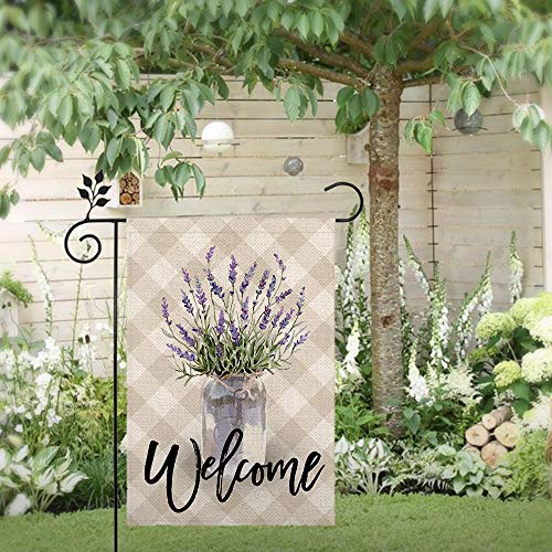 CROWNED BEAUTY Spring Floral Lavendor Welcome Garden Flag 12×18 Inch Small Vertical Double Sided Seasonal Outside Décor for Yard Farmhouse CF080-12