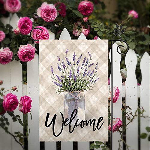 CROWNED BEAUTY Spring Floral Lavendor Welcome Garden Flag 12×18 Inch Small Vertical Double Sided Seasonal Outside Décor for Yard Farmhouse CF080-12