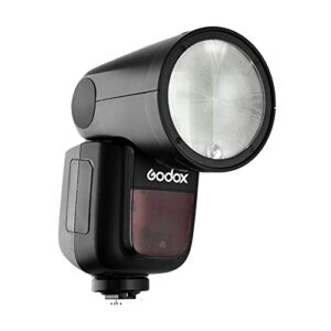 GODOX V1-N Flash for Nikon Flash Speedlite Speedlight, 76Ws 2.4G TTL Round Head, 1/8000 HSS, 480 Full Power Shots, 1.5s Recycle Time, 2600mAh Lithium Battery w/Diffuser Reflector Color Filters