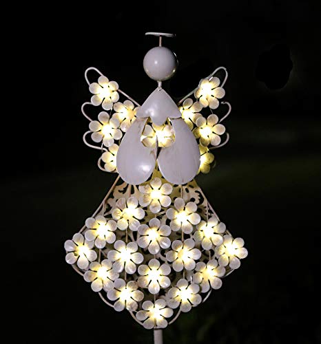 WSgift Solar White Angel Garden Stake Lights Metal Hydrangea Angel Stake Memorial Gift w/ 27 Solar LEDs Solar Angel Lights Perfect as Angel Remembrance Gifts & Sympathy Gifts (7.7" W x 40.5" H)