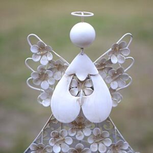 WSgift Solar White Angel Garden Stake Lights Metal Hydrangea Angel Stake Memorial Gift w/ 27 Solar LEDs Solar Angel Lights Perfect as Angel Remembrance Gifts & Sympathy Gifts (7.7" W x 40.5" H)