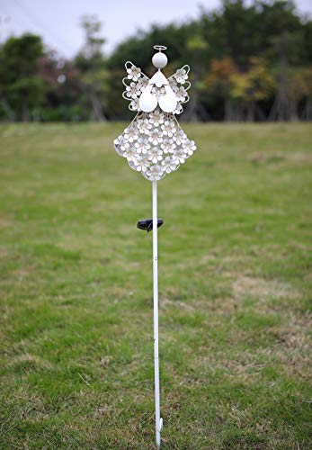 WSgift Solar White Angel Garden Stake Lights Metal Hydrangea Angel Stake Memorial Gift w/ 27 Solar LEDs Solar Angel Lights Perfect as Angel Remembrance Gifts & Sympathy Gifts (7.7" W x 40.5" H)