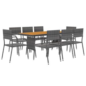 tidyard 9 piece patio dining set acacia wood tabletop dining table with 8 garden chairs poly rattan conversation set for balcony, yard, deck, lawn, outdoor furniture