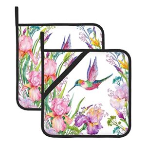 garden with birds and flowers heat resistant non-slip pot holder, professional oven hot pad gloves for cooking, baking, and grilling