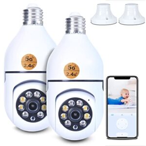 light bulb camera, 2 pack indoor light bulb security camera, 2.4g surveillance dome camera with night vision, motion detection and phone app, nanny cam for home and office