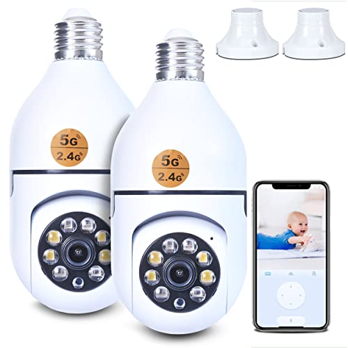 Light Bulb Camera, 2 Pack Indoor Light Bulb Security Camera, 2.4G Surveillance Dome Camera with Night Vision, Motion Detection and Phone APP, Nanny Cam for Home and Office