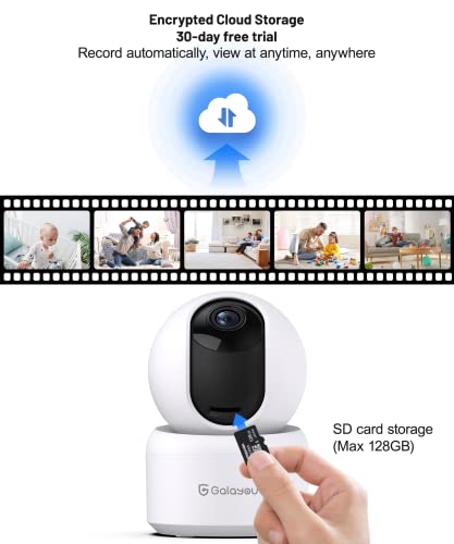 GALAYOU Indoor Security Camera 2K, Pet Camera, 360 Degree WiFi Home Security Camera for Baby/Dog/Elder/Nanny with Night Vision, Siren, 24/7 SD Card Storage, Works with Alexa and Google Assistant