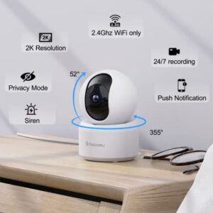 GALAYOU Indoor Security Camera 2K, Pet Camera, 360 Degree WiFi Home Security Camera for Baby/Dog/Elder/Nanny with Night Vision, Siren, 24/7 SD Card Storage, Works with Alexa and Google Assistant