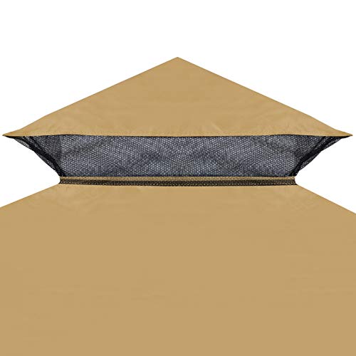 YardGrow 10'x10' Gazebo Canopy Replacement Top for 2 Tier Outdoor Canopy Cover Patio Pavilion Garden (Beige)