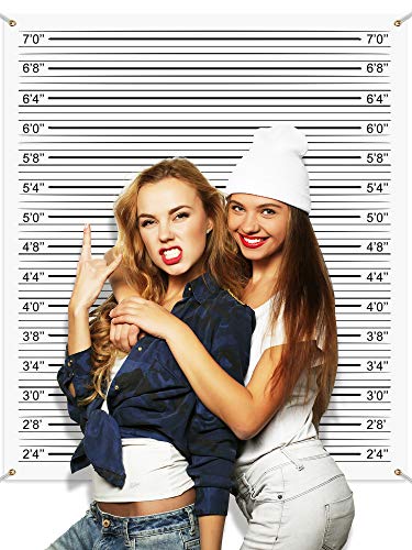 Mugshot Backdrop Photo Booth Banner 4.9 x 4.3 ft, Police Lineup Height Charts Photo Props Background Accurate Measurements Poster for Bachelorette Girls Night Out