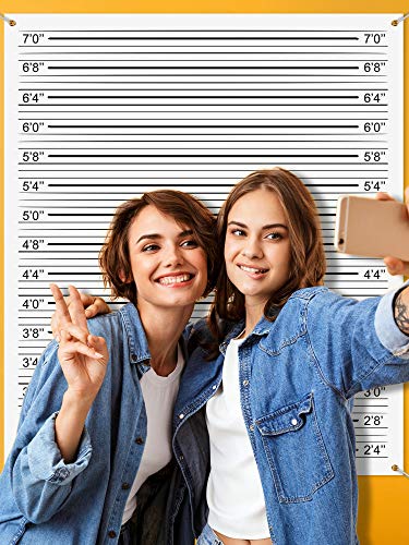 Mugshot Backdrop Photo Booth Banner 4.9 x 4.3 ft, Police Lineup Height Charts Photo Props Background Accurate Measurements Poster for Bachelorette Girls Night Out