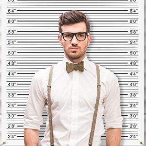 Mugshot Backdrop Photo Booth Banner 4.9 x 4.3 ft, Police Lineup Height Charts Photo Props Background Accurate Measurements Poster for Bachelorette Girls Night Out