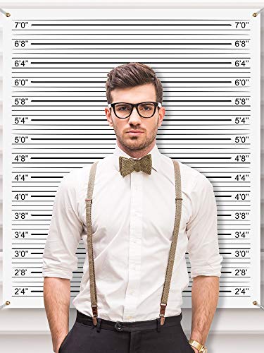 Mugshot Backdrop Photo Booth Banner 4.9 x 4.3 ft, Police Lineup Height Charts Photo Props Background Accurate Measurements Poster for Bachelorette Girls Night Out