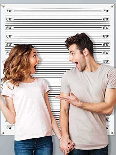 Mugshot Backdrop Photo Booth Banner 4.9 x 4.3 ft, Police Lineup Height Charts Photo Props Background Accurate Measurements Poster for Bachelorette Girls Night Out